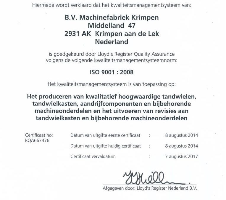 ISO 9001 cerficaat behaald